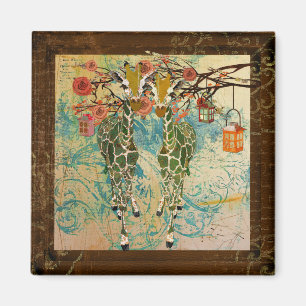 Gold Giraffes Smell the Roses  Magnet