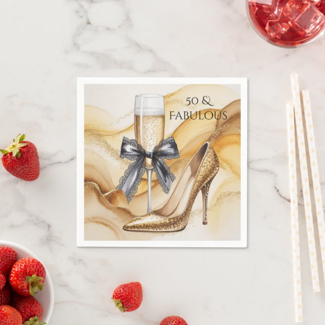 Gold Gitter High Heel 50 & Fabulous Birthday Party Napkin (Insitu)