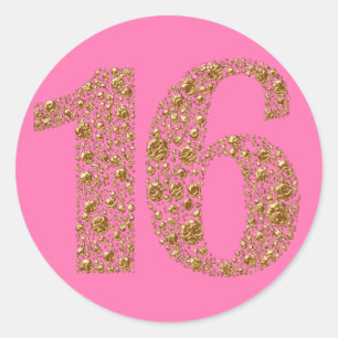 Gold Glam16 Sixteen Birthday Party Favour Classic Round Sticker