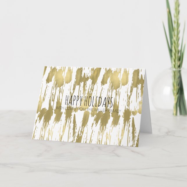 Gold Glam Abstract Photo Personalised Christmas Holiday Card (Front)