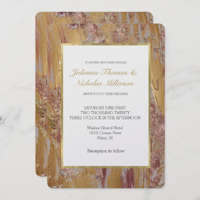 Gold Glam Abstract Wedding Invitation (Front/Back)