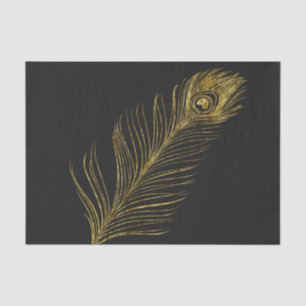 Gold Glam and Black Peacock Feather Tissue Paper