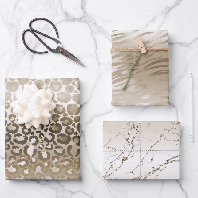Gold Glam Animal Print  Wrapping Paper Sheet (Front)