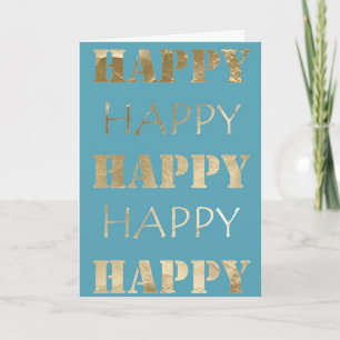 Gold Glam Aqua Blue Happy Happy Birthday Card