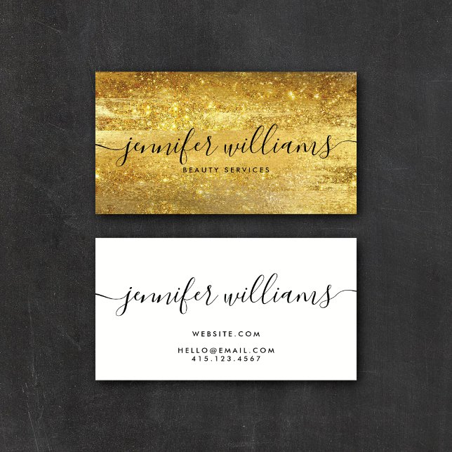 Gold Glam Beauty Stylist Modern Calligraphy |  Business Card (Creator Uploaded)