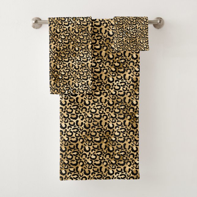Gold Glam Black Leopard Print Bath Towel Set (Insitu)