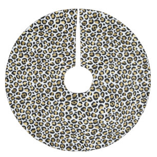 Gold Glam Black Leopard Print Brushed Polyester Tree Skirt