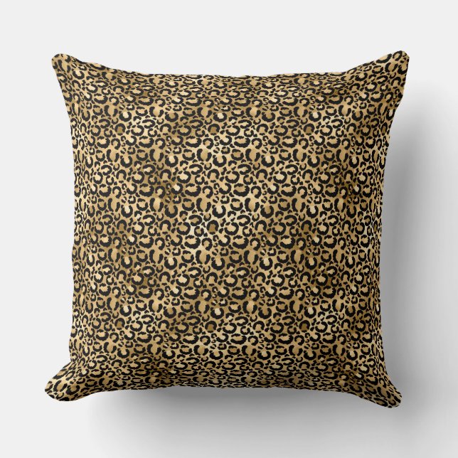Gold Glam Black Leopard Print Cushion (Front)