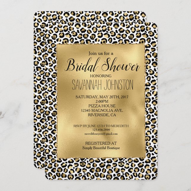 Gold Glam Black Leopard Print Invitation (Front/Back)