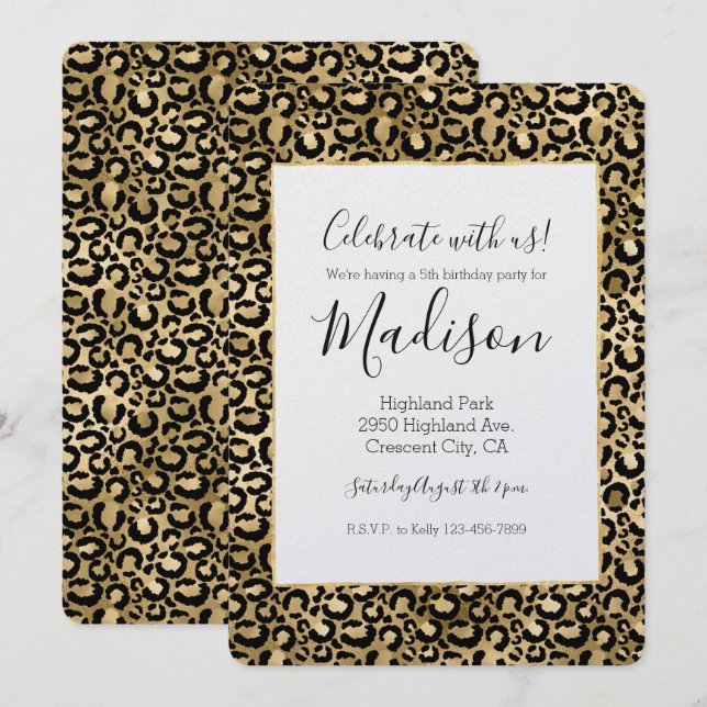 Gold Glam Black Leopard Print Invitation (Front/Back)