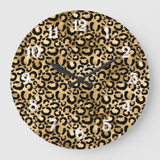 Gold Glam Black Leopard Print Large Clock (Front)