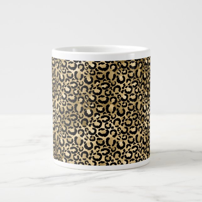 Gold Glam Black Leopard Print Large Coffee Mug (Front)