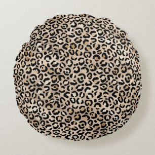 Gold Glam Black Leopard Print Round Cushion