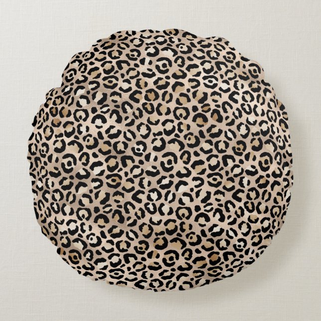 Gold Glam Black Leopard Print Round Cushion (Front)