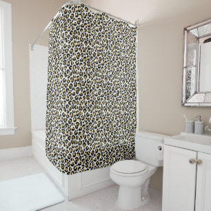 Gold Glam Black Leopard Print Shower Curtain