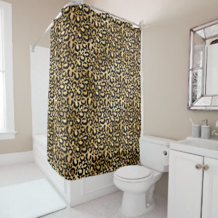 Gold Glam Black Leopard Print Shower Curtain