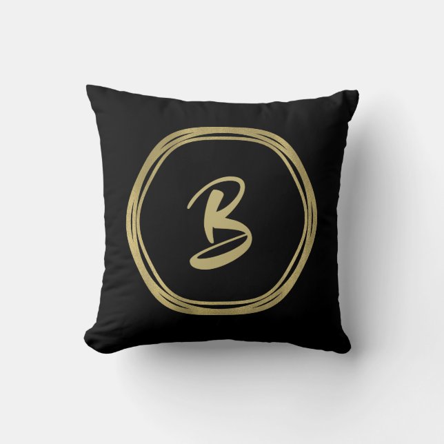 Gold Glam & Black Rings (Any Colour) Modern Glam Cushion (Front)