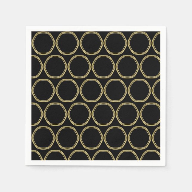 Gold Glam & Black Rings (Any Colour) Modern Glam Napkin (Front)
