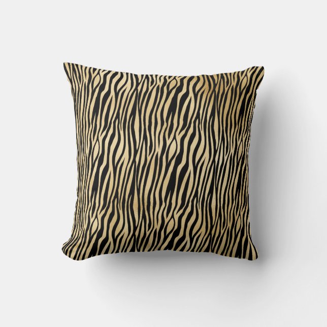 Gold Glam Black Zebra Print Cushion (Front)