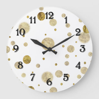 Gold Glam Bokeh Confetti Dots Large Clock