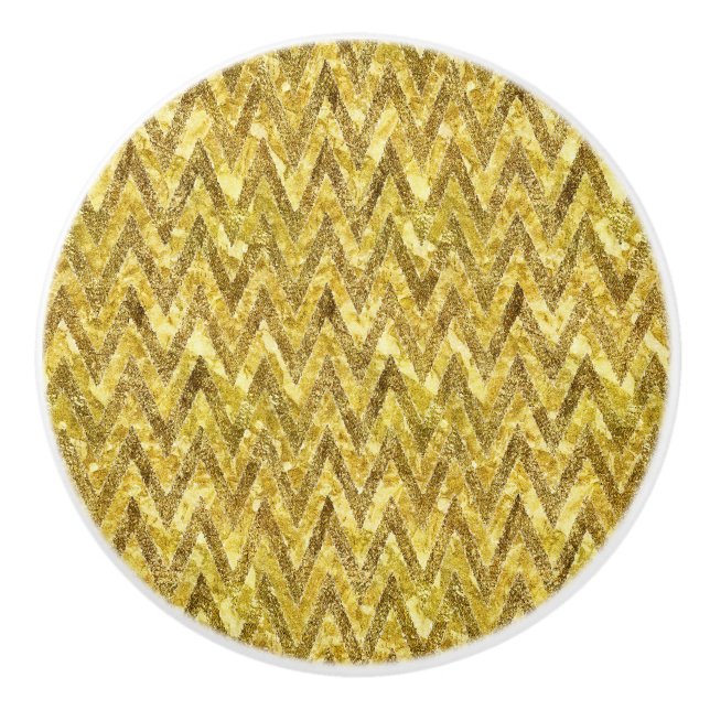 Gold Glam Chevron Stripes Ceramic Knob (Front)