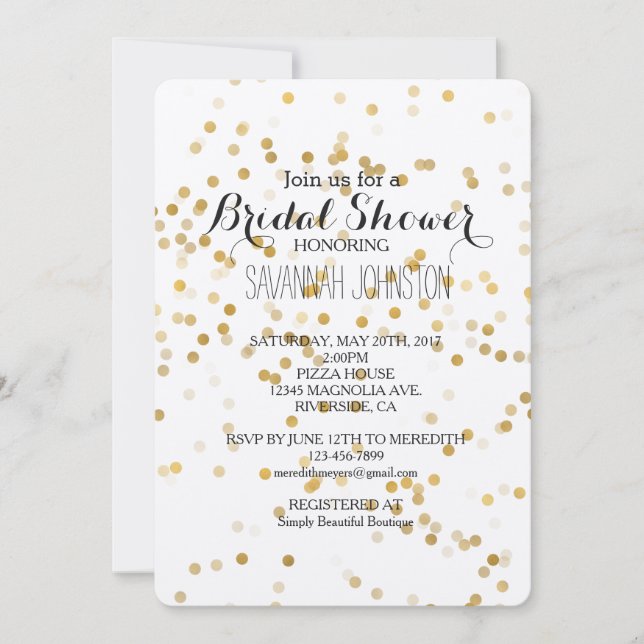 Gold Glam Confetti bridal shower Invitation (Front)