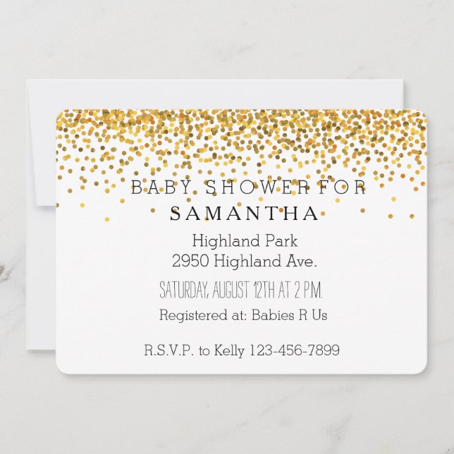 Gold Glam Confetti Dots baby shower Invitation (Front)