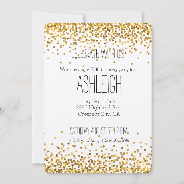 Gold Glam Confetti Dots birthday Invitation (Front)