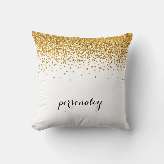 Gold Glam Confetti Dots Cushion (Front)
