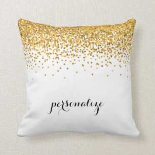 Gold Glam Confetti Dots Cushion