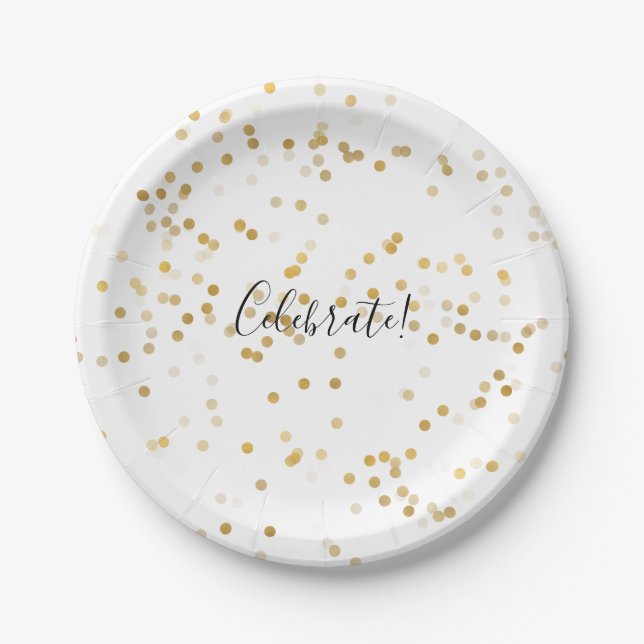 Gold Glam Confetti Paper Plate (Front)