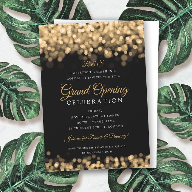 Gold Glam Corporate Grand Opening Monogram   Invitation (Creator Uploaded)