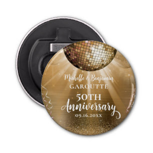Gold Glam Disco Ball 50th Wedding Anniversary Bottle Opener