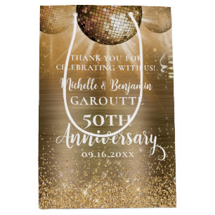 Gold Glam Disco Ball 50th Wedding Anniversary Medium Gift Bag