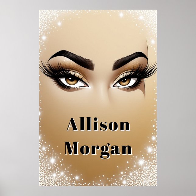 Gold Glam Eye Makeup Long Lashes ✨ Poster (Front)