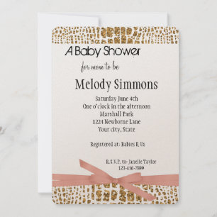 Gold Glam Faux Glitter Alligator Print baby shower Invitation