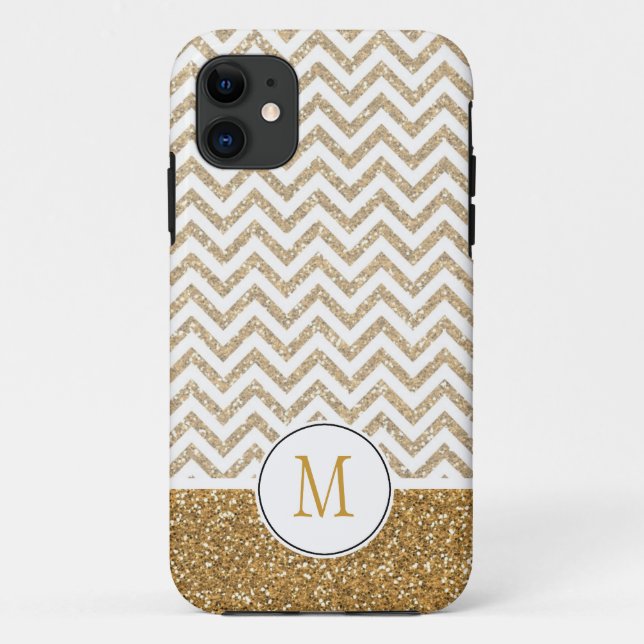 Gold Glam Faux Glitter Chevron Case-Mate iPhone Case (Back)