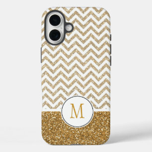 Gold Glam Faux Glitter Chevron iPhone 16 Plus Case