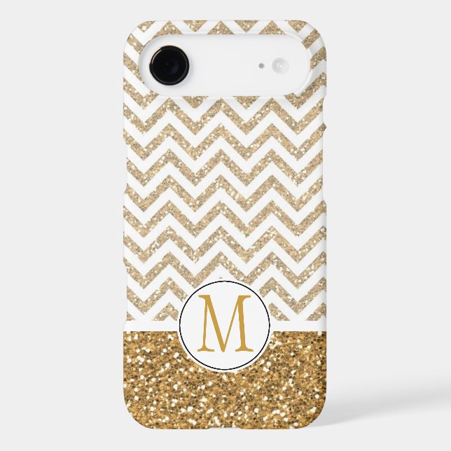 Gold Glam Faux Glitter Chevron Monogram Case-Mate iPhone Case (Back)