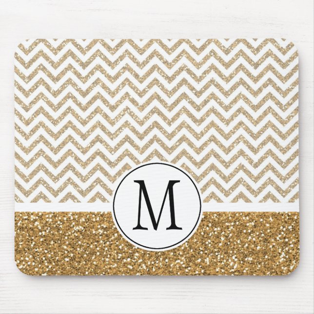 Gold Glam Faux Glitter Chevron Mouse Pad (Front)