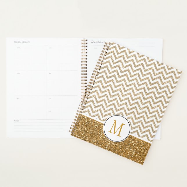Gold Glam Faux Glitter Chevron Planner (Display)