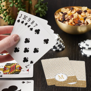 Gold Glam Faux Glitter Chevron Playing Cards
