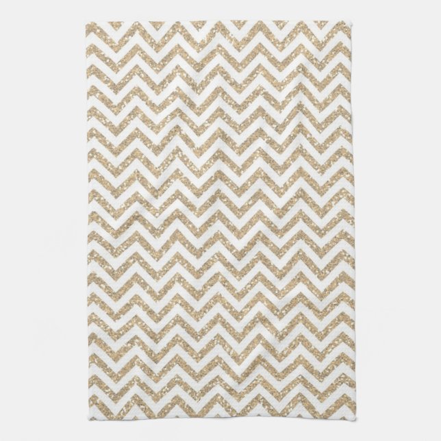 Gold Glam Faux Glitter Chevron Tea Towel (Vertical)