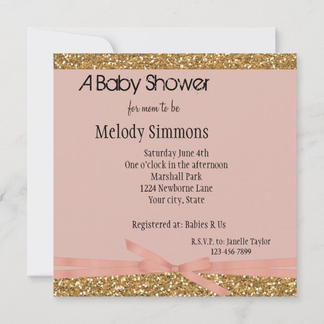 Gold Glam Faux Glitter Clay Pink Invitation (Back)