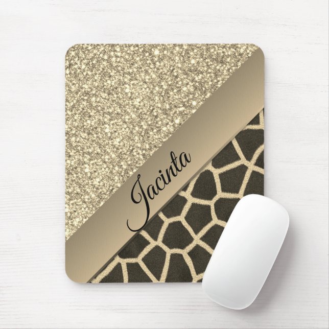 Gold Glam Giraffe Print Mouse Pad (With Mouse)