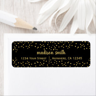 Gold Glam Glitter Confetti   Black Return Address Label