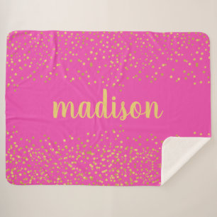 Gold Glam Glitter Confetti   Personalised Pink Sherpa Blanket