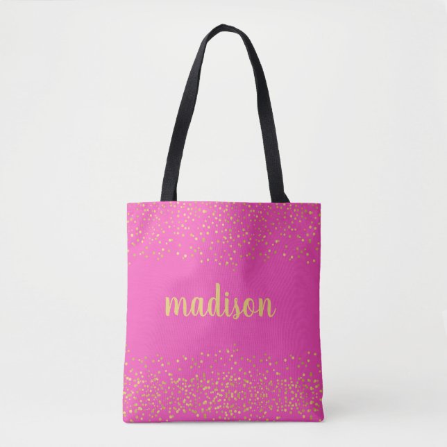 Gold Glam Glitter Confetti | Personalised Pink Tote Bag (Front)