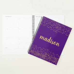 Gold Glam Glitter Confetti Personalised Purple Planner