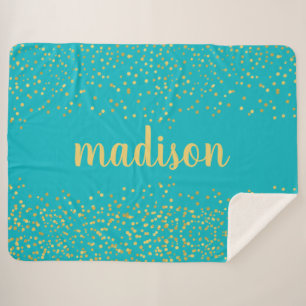 Gold Glam Glitter Confetti   Personalised Teal Sherpa Blanket